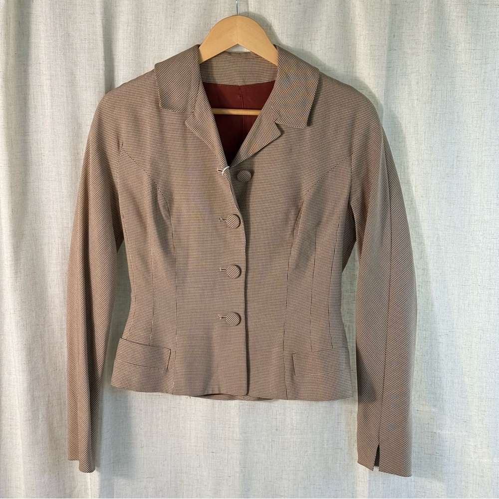 Vintage Kirkland Hall Houndstooth Cropped Blazer w/ Fabric Buttons